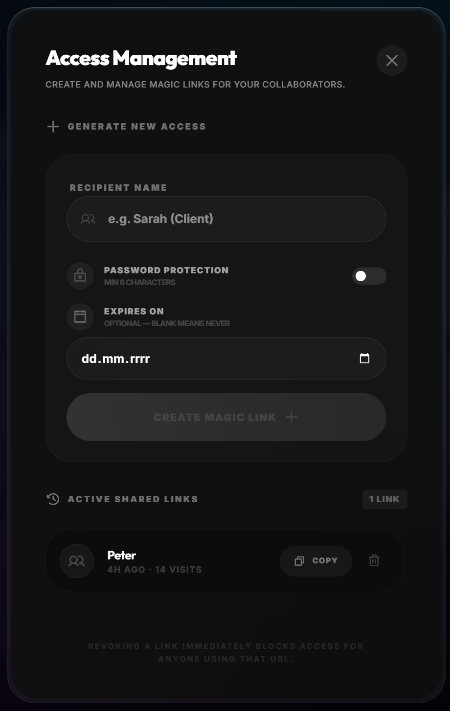 Access management — share-link controls